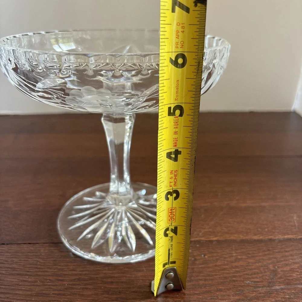 Vintage Crystal Pedestal Bowl Etched Rose Floral‎ Footed Compote Dish 6 Inch